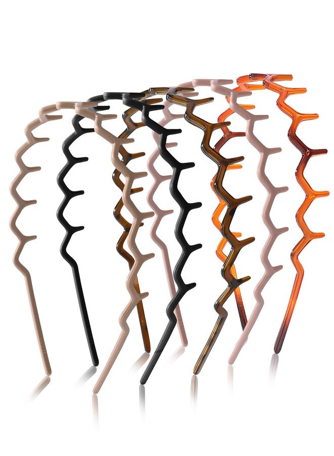 QFE 5PCS Zig Zag Headbands for Women Head Hair Band Accessories No Slip Fashion Recycled Reversible Plastic Cranium Wavy with Teeth Comfortable Comb Headband with Washing Face 5 Packs Multicolored - Image 1